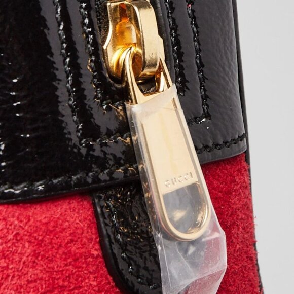 Gucci Red/Black Suede/Patent Leather Vintage Web Ophidia Small Belt Bag - Picture 9 of 12